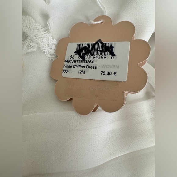 NWT Patachou Designer White Chiffon Lace Tulle Puff Sleeve Baptism Wedding Dress - Picture 12 of 16